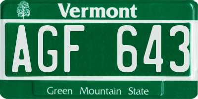 VT license plate AGF643