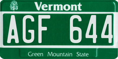 VT license plate AGF644