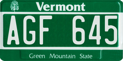 VT license plate AGF645