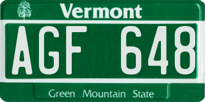 VT license plate AGF648