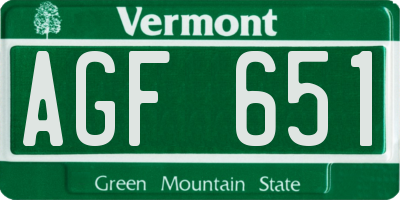 VT license plate AGF651