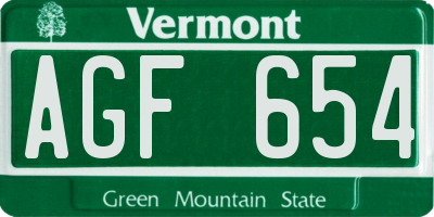 VT license plate AGF654