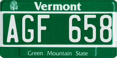 VT license plate AGF658