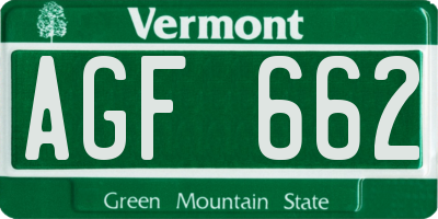 VT license plate AGF662