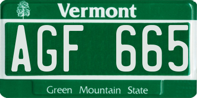 VT license plate AGF665