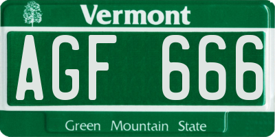 VT license plate AGF666