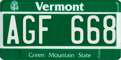 VT license plate AGF668