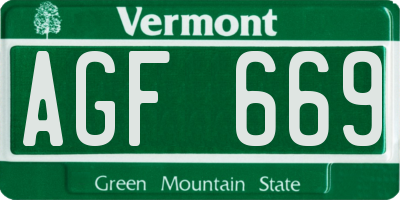 VT license plate AGF669