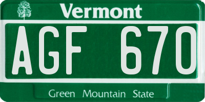 VT license plate AGF670
