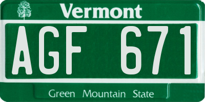 VT license plate AGF671