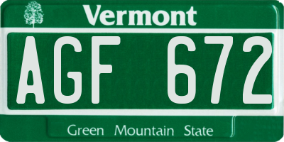 VT license plate AGF672