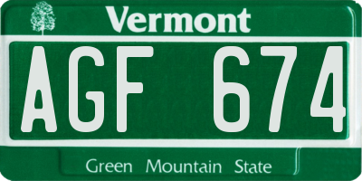 VT license plate AGF674