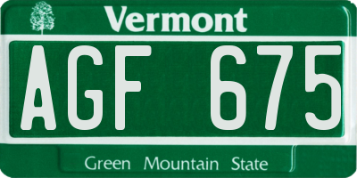 VT license plate AGF675