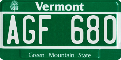 VT license plate AGF680