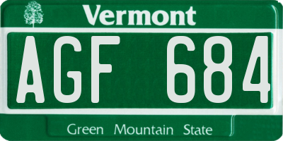 VT license plate AGF684