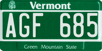 VT license plate AGF685