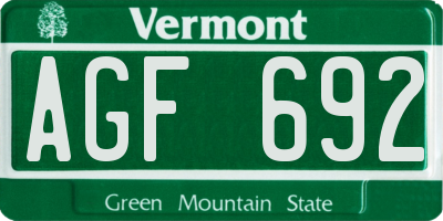 VT license plate AGF692