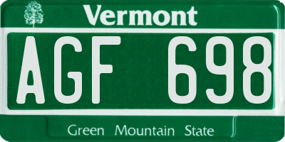 VT license plate AGF698
