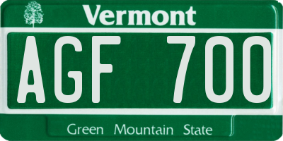 VT license plate AGF700