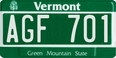 VT license plate AGF701