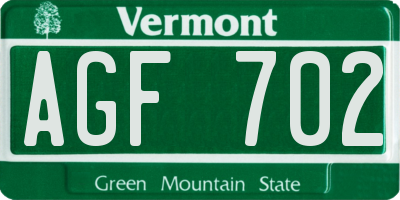 VT license plate AGF702