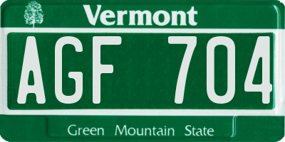 VT license plate AGF704