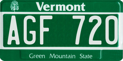VT license plate AGF720