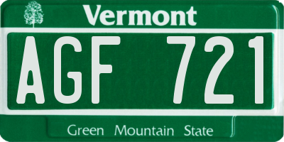 VT license plate AGF721