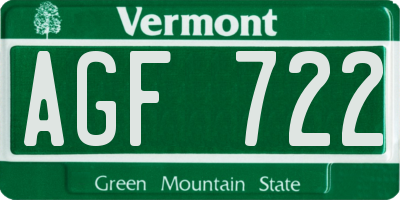 VT license plate AGF722