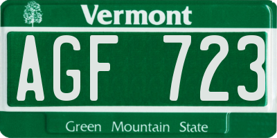 VT license plate AGF723