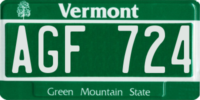 VT license plate AGF724