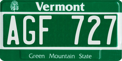 VT license plate AGF727