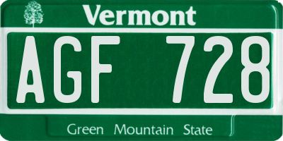 VT license plate AGF728