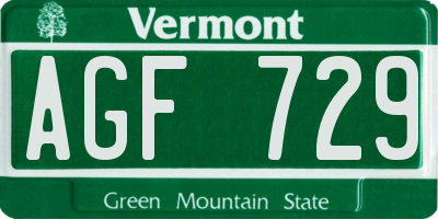 VT license plate AGF729