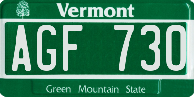 VT license plate AGF730