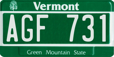 VT license plate AGF731