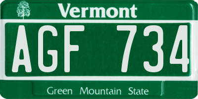 VT license plate AGF734