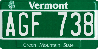 VT license plate AGF738