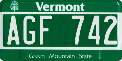 VT license plate AGF742