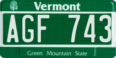 VT license plate AGF743
