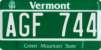 VT license plate AGF744
