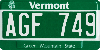 VT license plate AGF749