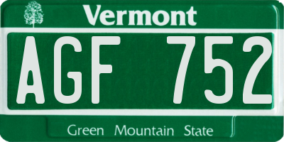 VT license plate AGF752
