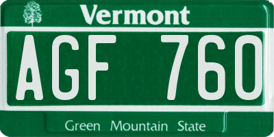 VT license plate AGF760