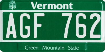 VT license plate AGF762