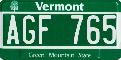 VT license plate AGF765
