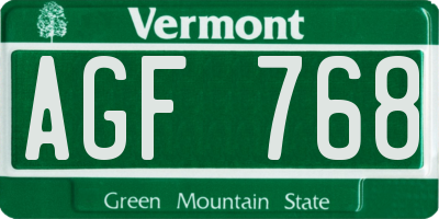 VT license plate AGF768