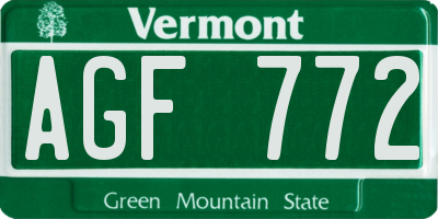VT license plate AGF772