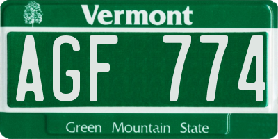 VT license plate AGF774