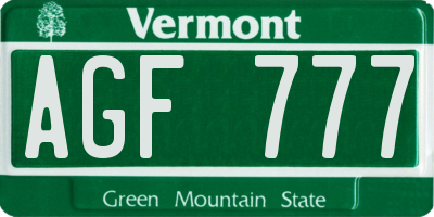 VT license plate AGF777